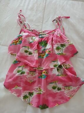Hollister Pink Tropical Print Ruffle Camisole